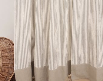 Rod pocket linen CURTAINS - pinstriped curtain drapes - color block curtain panels in custom sizes - farmhouse decor