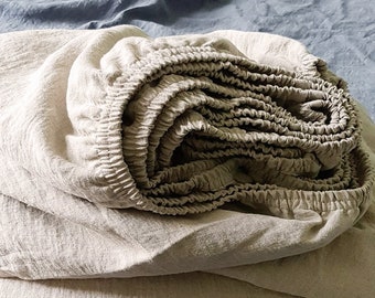 Deep pocket linen FITTED SHEETS in natural linen - fitted sheets from softened heavier linen - Twin Full Queen King Cal King sheets