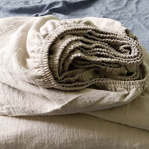 Deep pocket linen FITTED SHEETS in natural linen - fitted sheets from softened heavier linen - Twin Full Queen King Cal King sheets