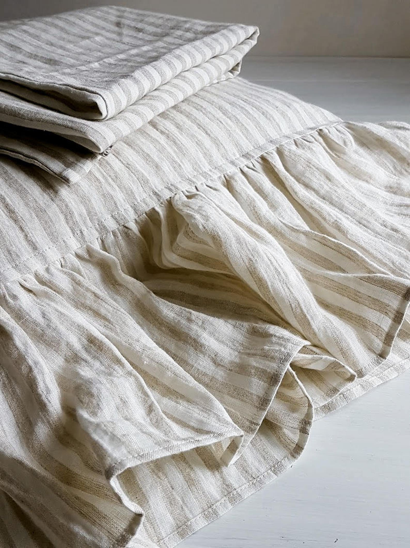 Striped Linen Pillowcase With Ruffles Natural Pillow Cover Etsy UK