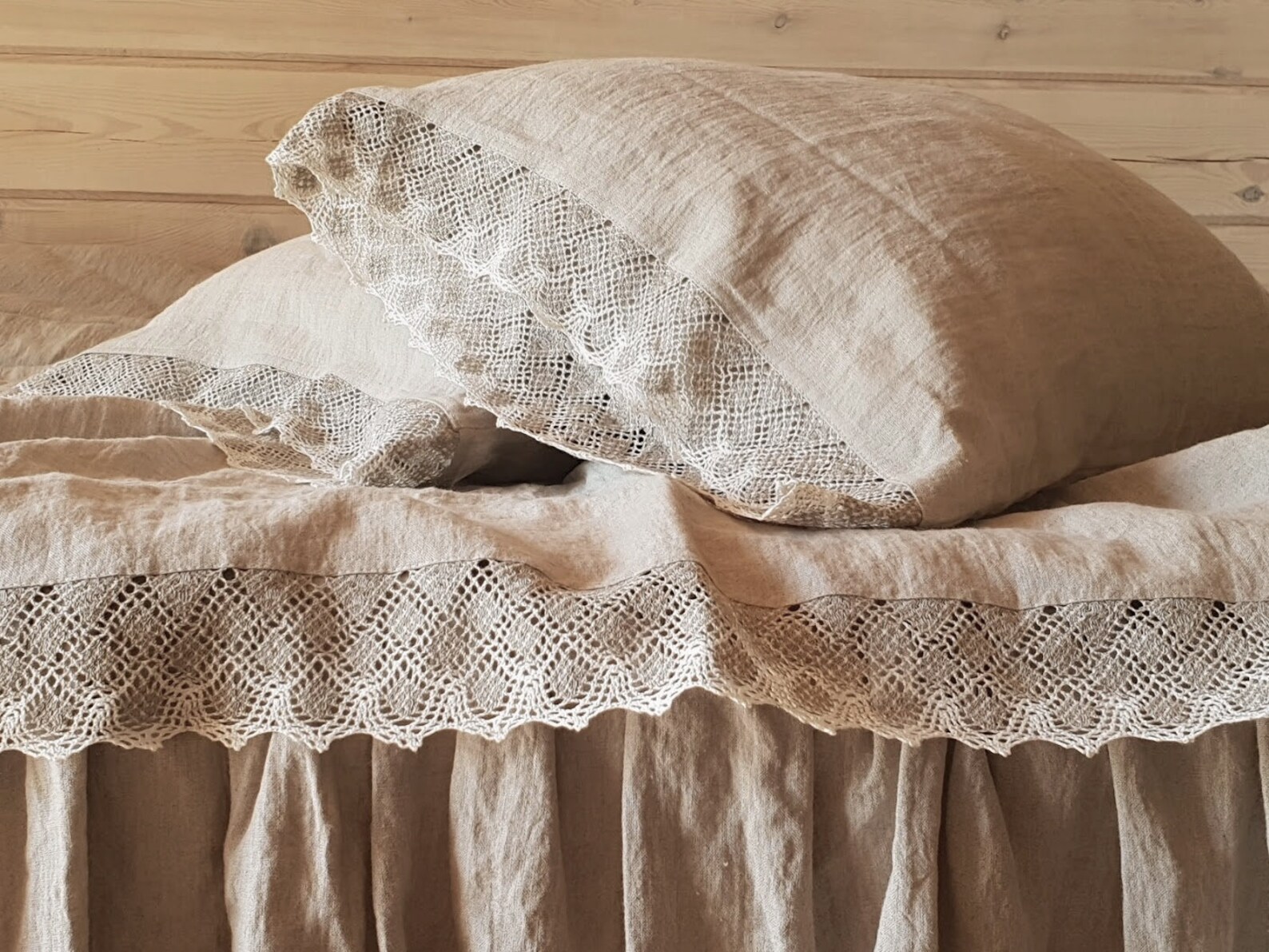Lace Trimmed Linen PILLOWCASE in Natural Flax or Offwhite Etsy