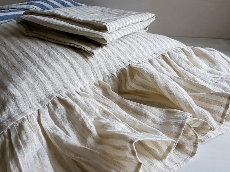Striped Linen Pillowcase With Ruffles Natural Pillow Cover Etsy UK