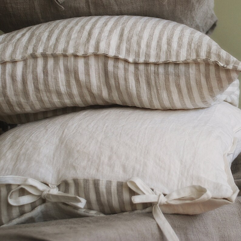 Vintage Linen Pillow Case With Ties Stone Washed Linen Pillow Etsy