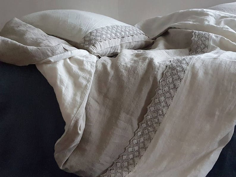 Linen Bedding Set With Linen Lace Stonewashed Natural Linen - Etsy