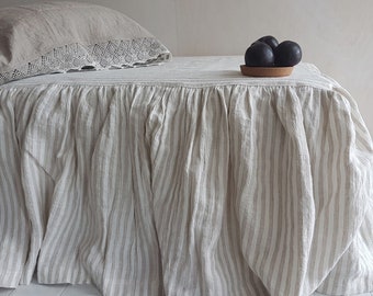 Striped ruffle BEDSKIRT - stonewashed linen dust ruffle - farmhouse chic bed skirt - Queen, King ruffle bedding