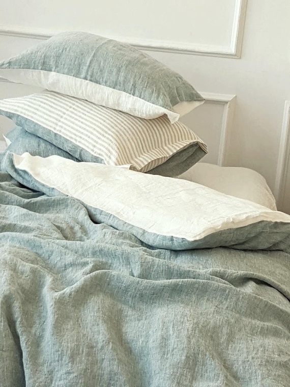 Reversible linen bedding set, softened pure heavier linen duvet cover and pillowcases, linen quilt cover, Double, Queen, King, linen bedding