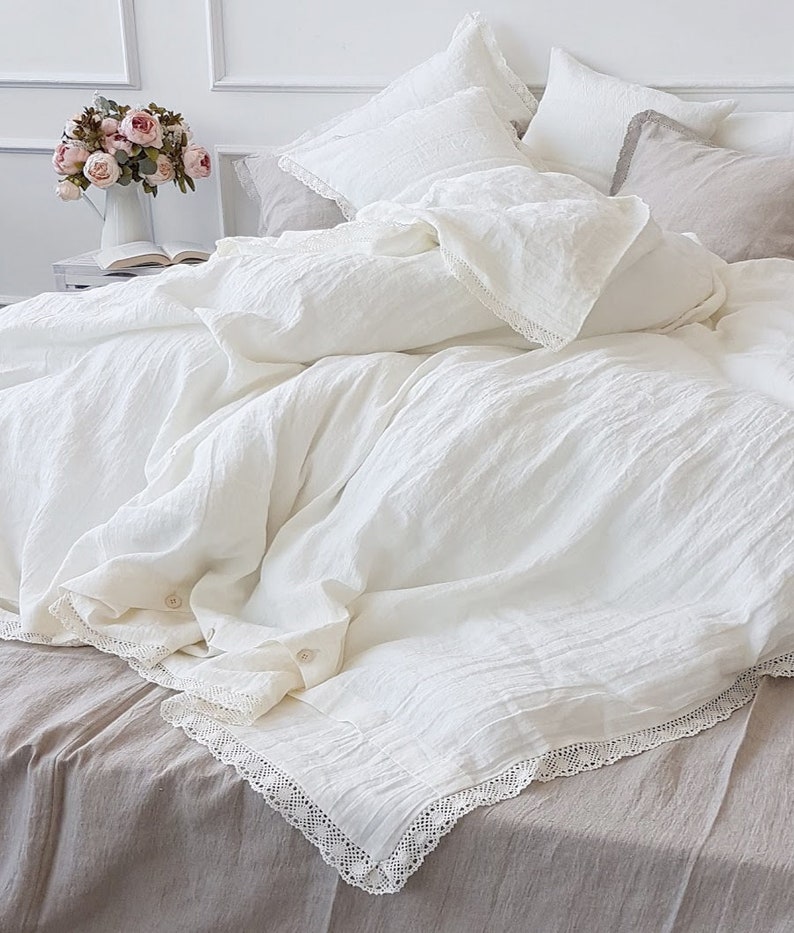 Lace DUVET COVER in Offwhite Linen Softened Linen Doona Etsy
