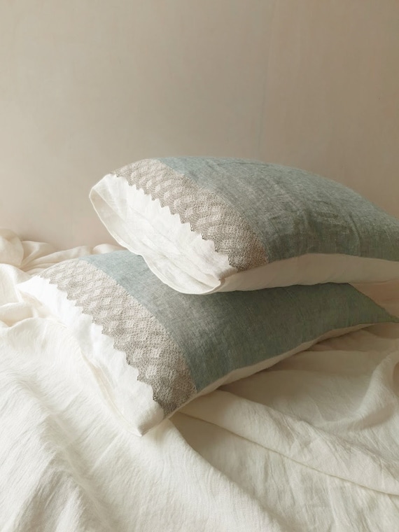Lace linen PILLOWCASE from softened off Lace trimmed linen pillowcase