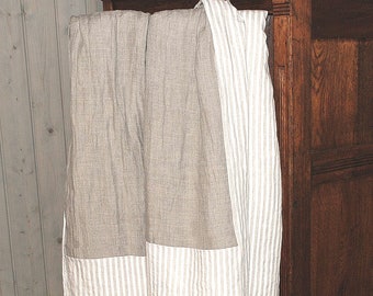 Reversible linen duvet cover flax natural and striped - washed heavier linen doona cover, pure linen quilt cover - Queen King linen bedding