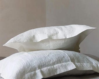 Softened European Linen Pillowcase Oxford Style: Flanged Edge Pillow Cover, OEKO-Tex Certified Luxury Sham
