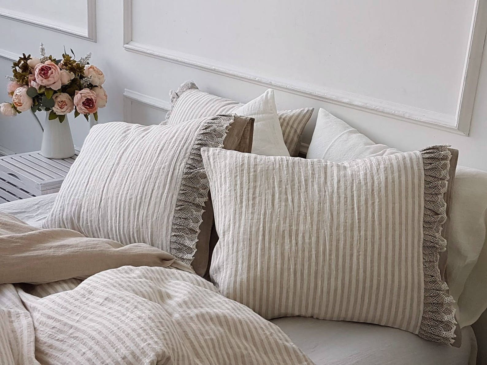 Lace Ruffles Linen Pillowcase Ruffle Linen Pillow Sham Etsy UK