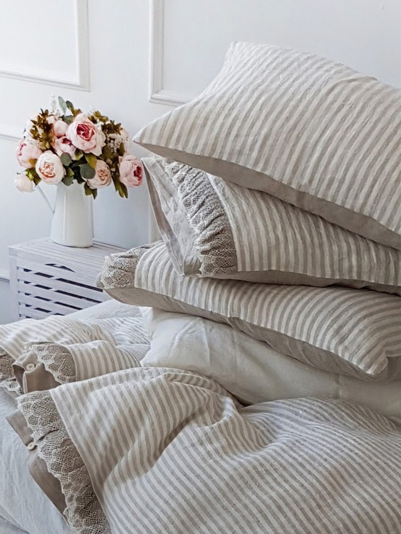 Lace ruffles linen pillowcase ruffle linen pillow sham Etsy
