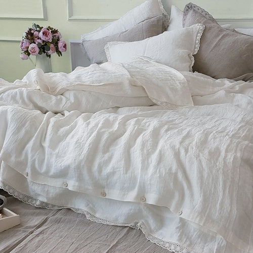 Lace DUVET COVER in Offwhite Linen Softened Linen Doona Etsy