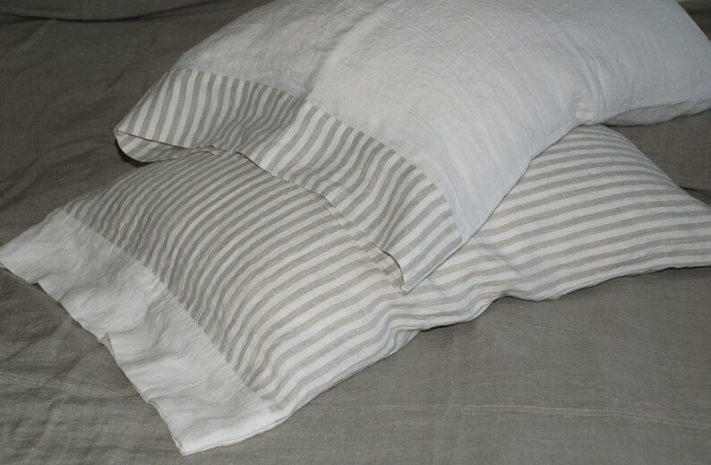 Linen Pillowcase With Contrasting Linen Hem Natural Flax Etsy