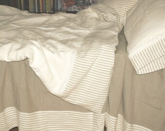 Lace linen DUVET COVER - off-white, striped linen quilt cover - pure linen Doona cover - Twin Queen King linen duvet cover - lace bedding
