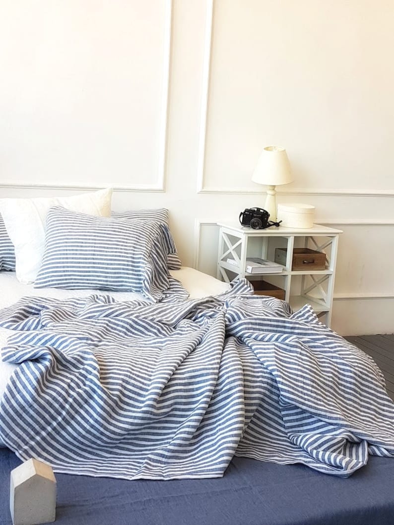 Nautical Striped Linen Duvet Cover Quilt Cover From Washed Etsy