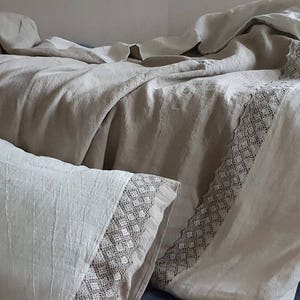 Luxurious Linen Duvet Set with Lace Trim. Stonewashed Pure Linen Bedset, Quilt, Pillow Covers. Customizable Natural Bedding, Size Options image 7
