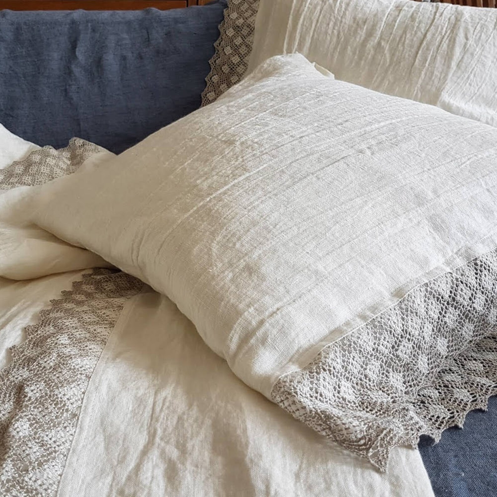 Lace Linen Pillowcase in Offwhite Stonewashed Medium Heavy Etsy