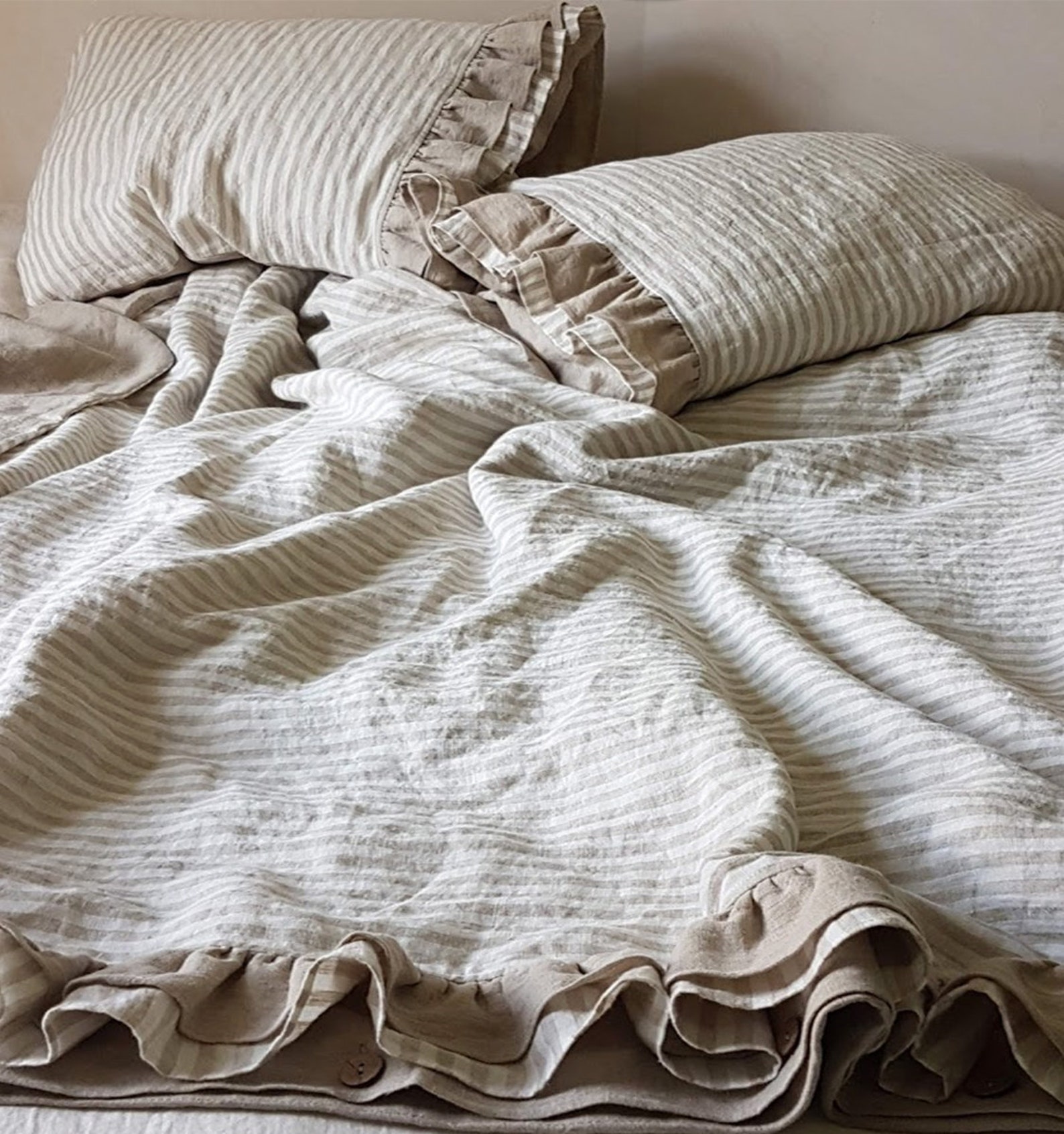Ruffled Linen PILLOWCASE Ruffle Linen Pillow Sham Softened Etsy UK