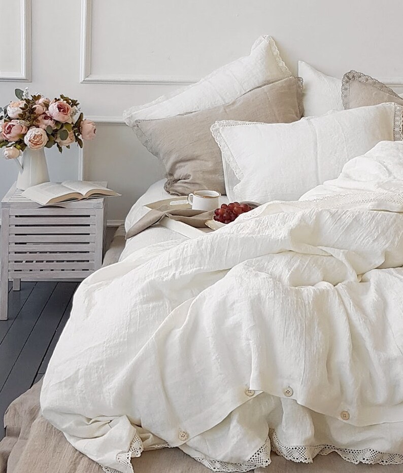 Lace DUVET COVER in offwhite linen softened linen doona Etsy