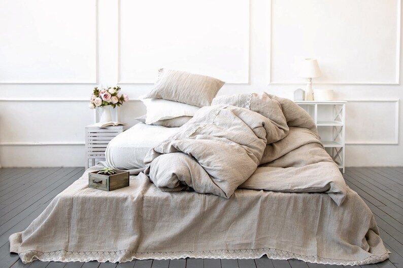 Lace Trimmed Linen Pillowcase Stonewashed Linen Pillow Sham Etsy