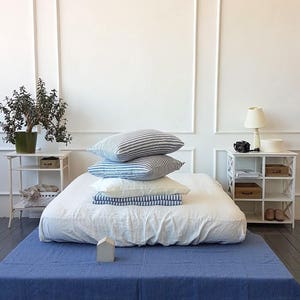 Linen pillowcase housewife pillowcase, blue striped washed linen standard, euro, Queen, King, body pillow case, linen bedding image 4