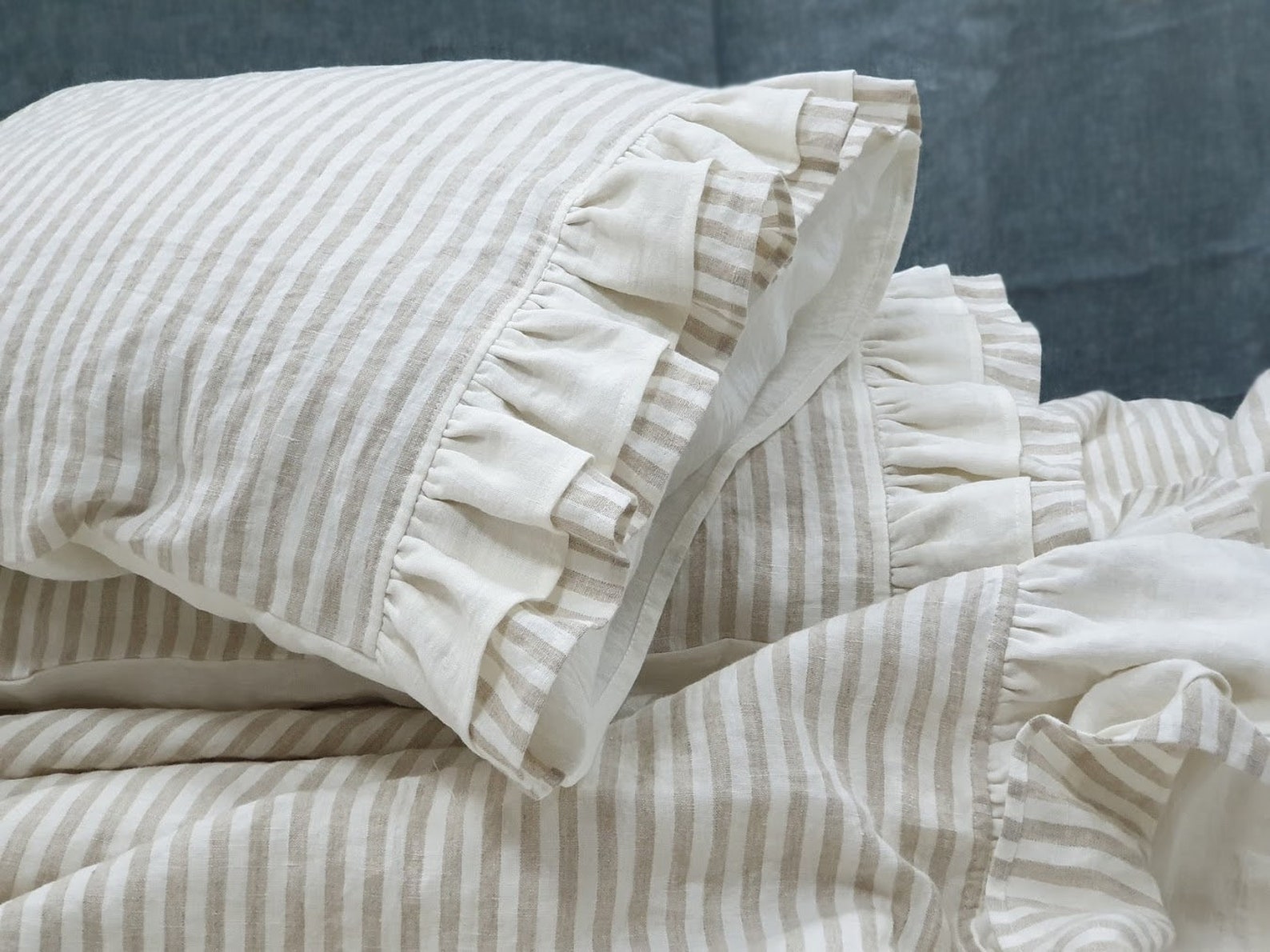 Ruffled Linen PILLOWCASE Ruffle Linen Pillow Sham Softened Etsy