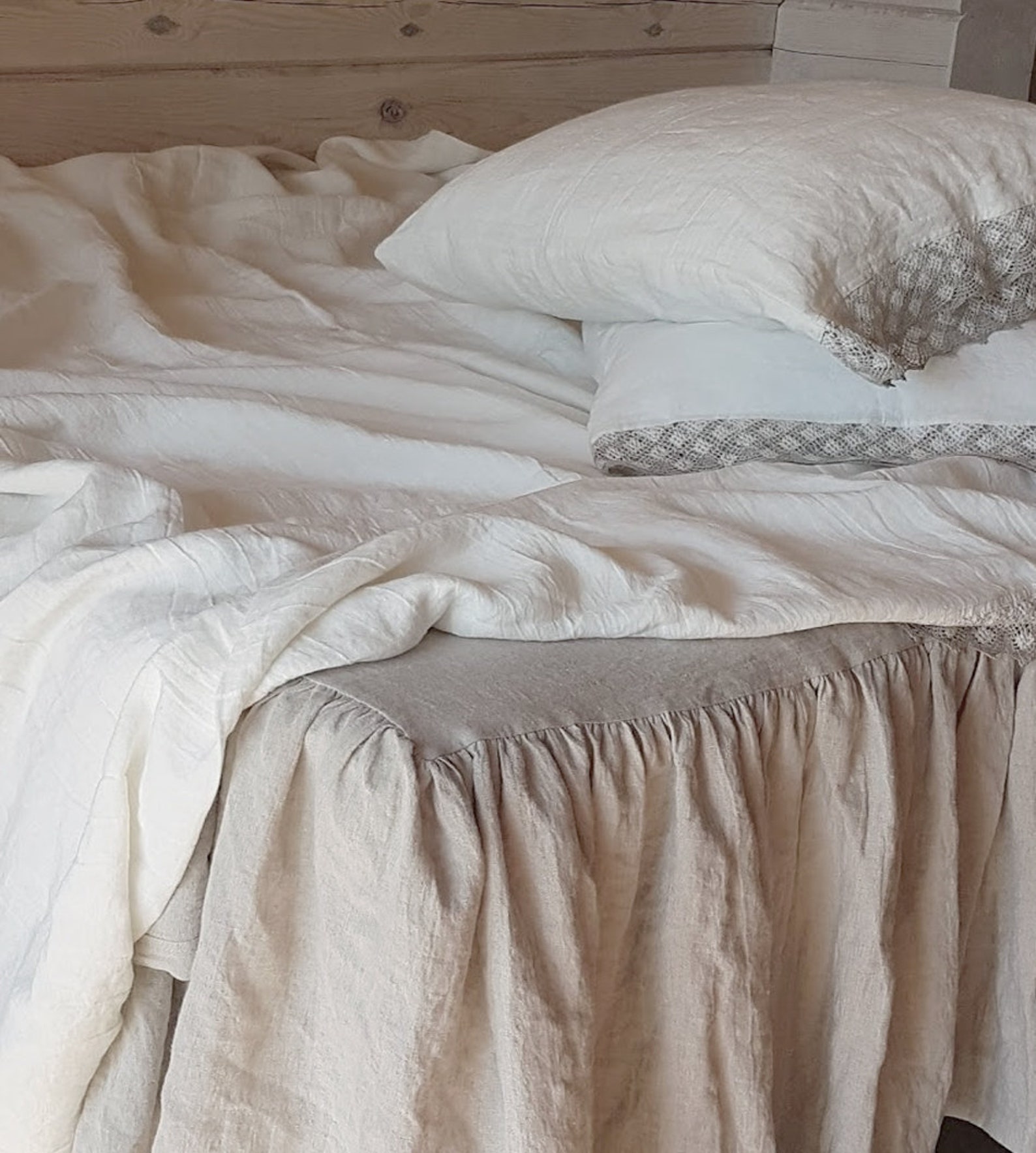 Lace Trimmed SHEET SET From Soft Offwhite Linen Linen Top Etsy