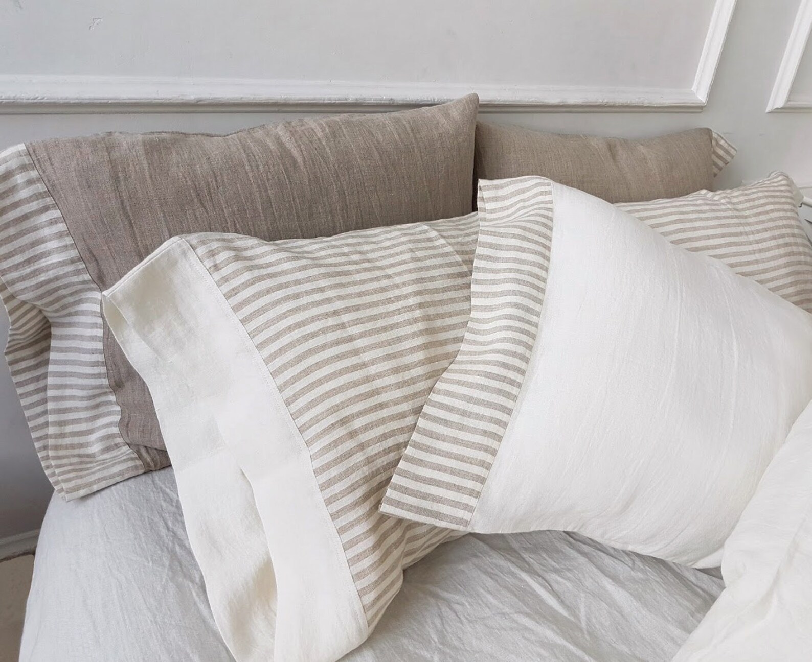 Linen Pillowcase With Contrasting Linen Hem Natural Flax Etsy