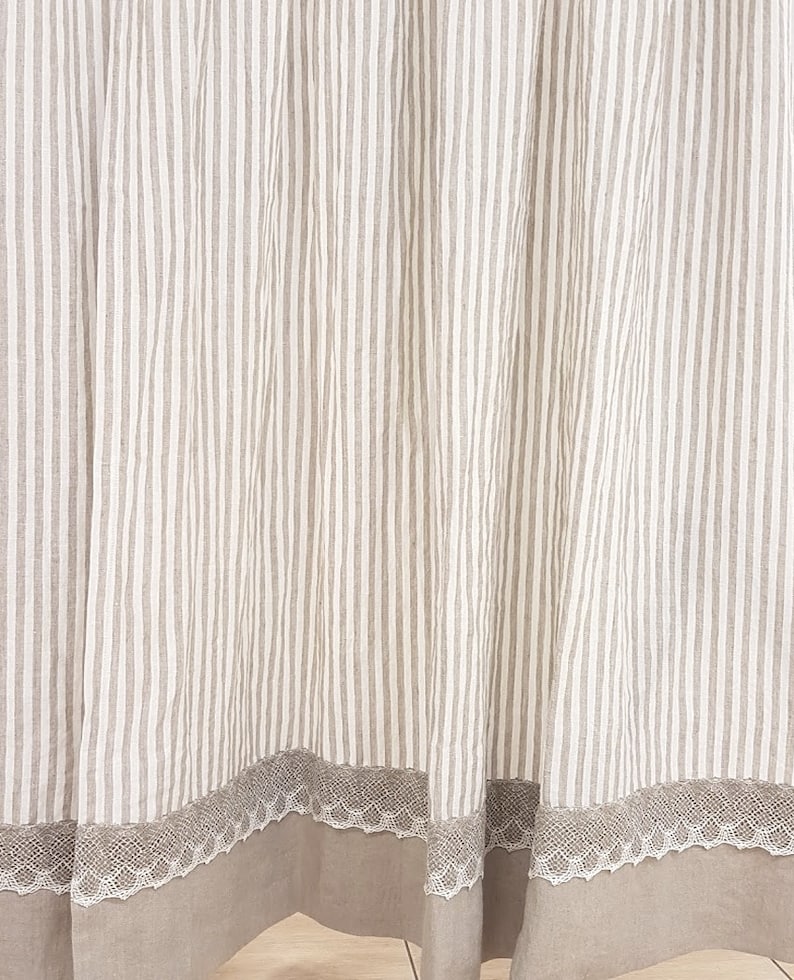 Lace Linen CURTAINS Rod Pocket Pinstriped Linen Drapery - Etsy