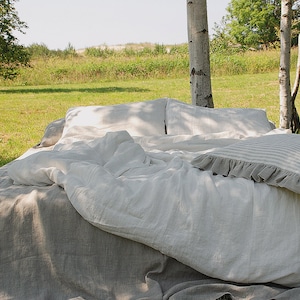 Linen bedding set off-white, optic white, duvet cover, pillowcases from softened linen - Doona cover set - Double Queen King linen duvet set