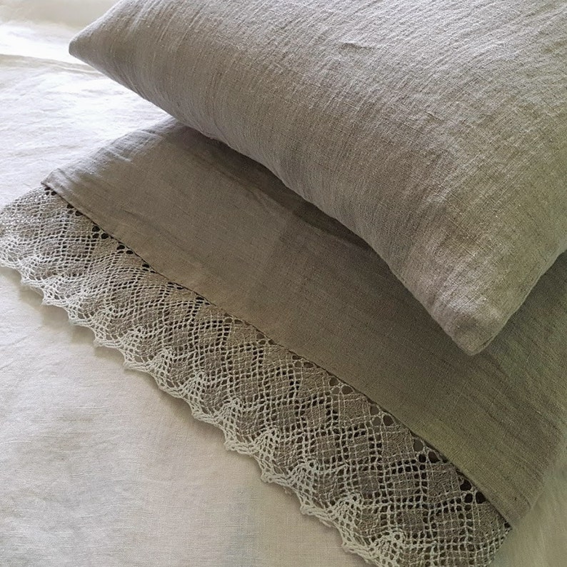 Lace Trimmed Linen Pillowcase Stonewashed Linen Pillow Sham Etsy