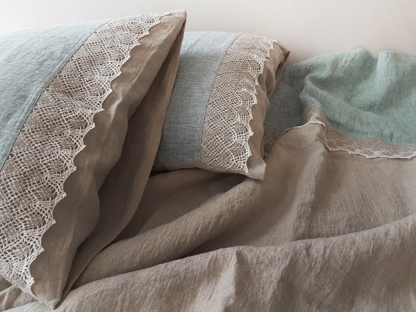 Linen Lace PILLOW COVER From Washed Melange and Natural Flax Etsy