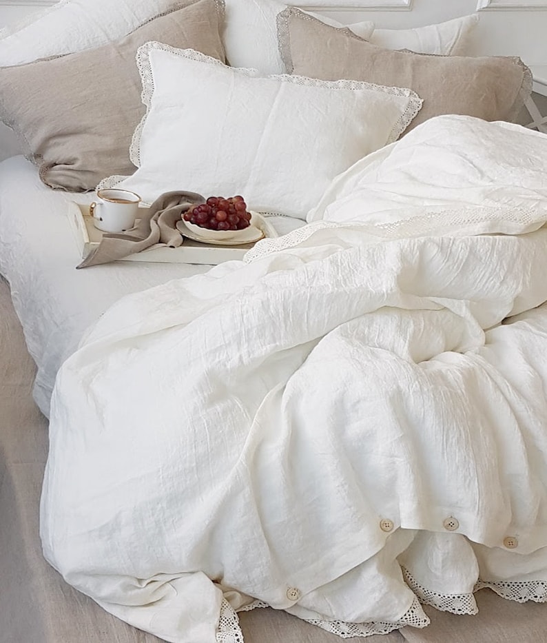 Lace DUVET COVER in Offwhite Linen Softened Linen Doona Etsy