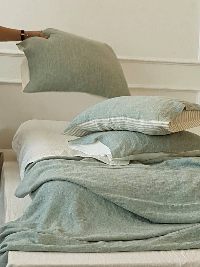 Linen PILLOWCASE Reversible Euro Pillow Sham Bluish Green Etsy