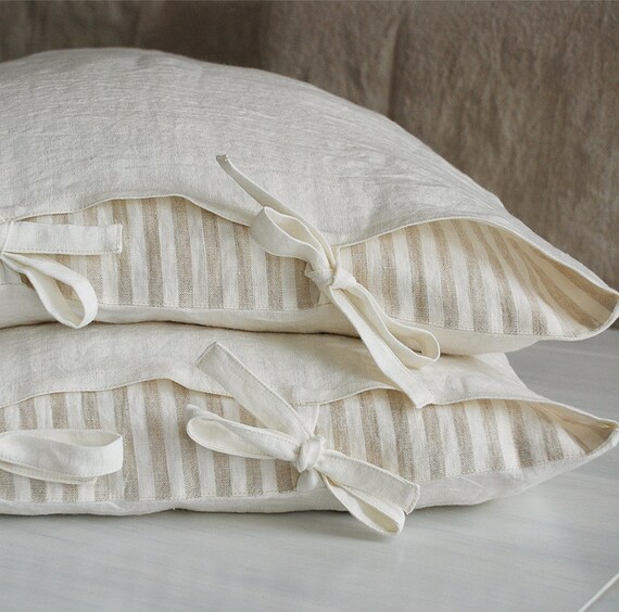 2 linen pillowcases with ties stone washed linen pillow sham Etsy