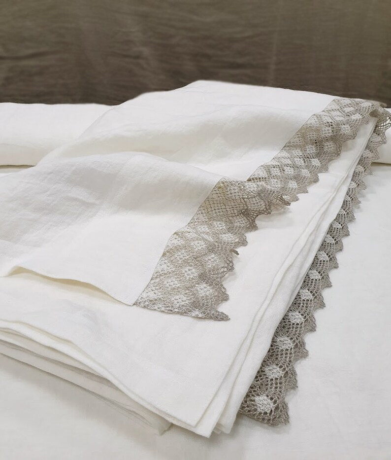 Linen TOP SHEET in Offwhite Lace Trimmed Flat Sheets Twin Etsy