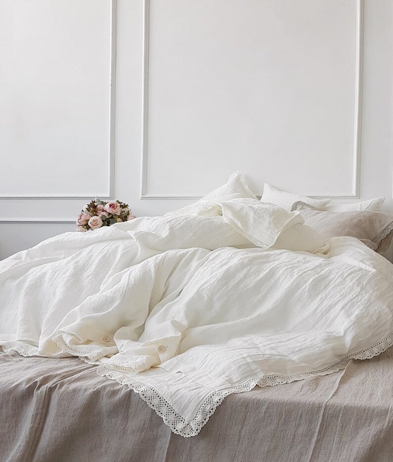 Lace DUVET COVER in offwhite linen softened linen doona Etsy
