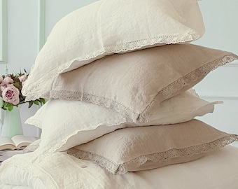 Linen LACE BEDDING SET – Duvet Cover Pillowcases – Off White, Optic  White, Natural Flax – Stonewashed Linen – Farmhouse Cottage Bedroom