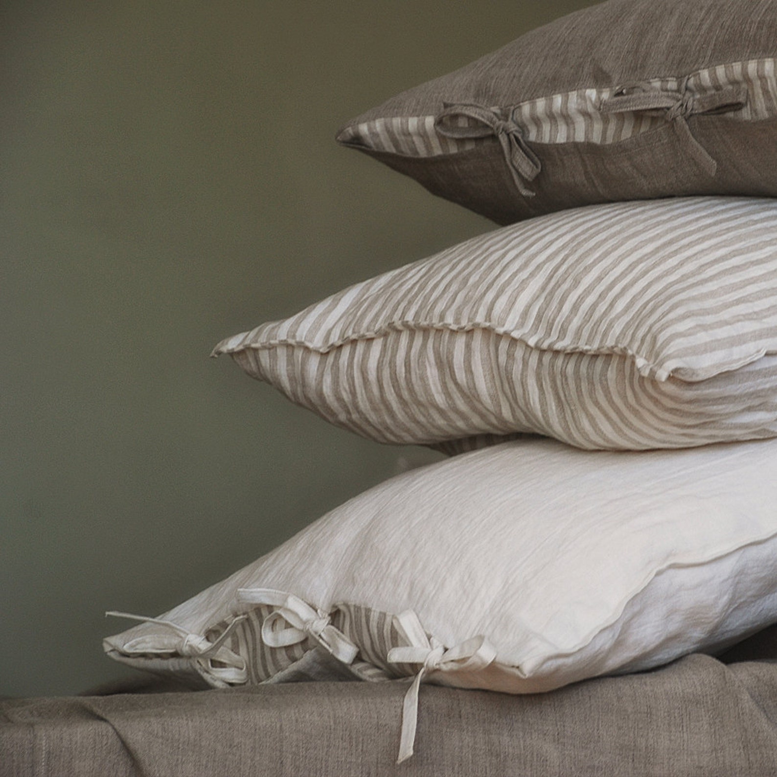 Vintage Linen Pillow Case With Ties Stone Washed Linen Pillow Etsy