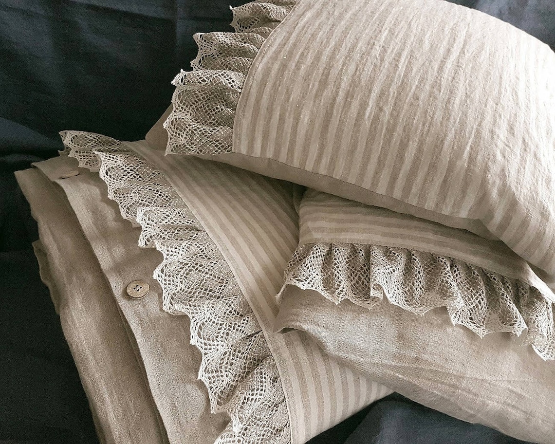 Lace ruffles linen pillowcase ruffle linen pillow sham Etsy
