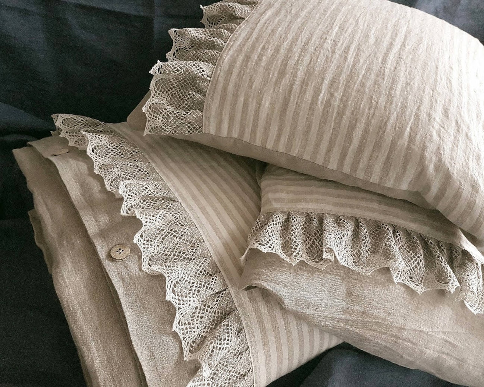 Lace Ruffles Linen Pillowcase Ruffle Linen Pillow Sham Etsy UK