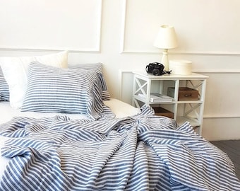 Nautical Bedding Linen Duvet, Blue Stripe Stonewashed Cover
