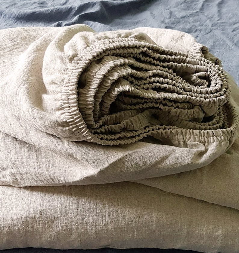 Linen FITTED SHEETS in off-white deep pocket sheets from softened heavier linen Twin Full Queen King Cal King linen bedding image 6