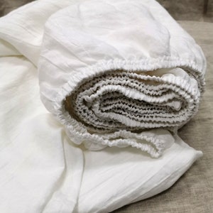 Linen FITTED SHEETS in off-white deep pocket sheets from softened heavier linen Twin Full Queen King Cal King linen bedding image 5