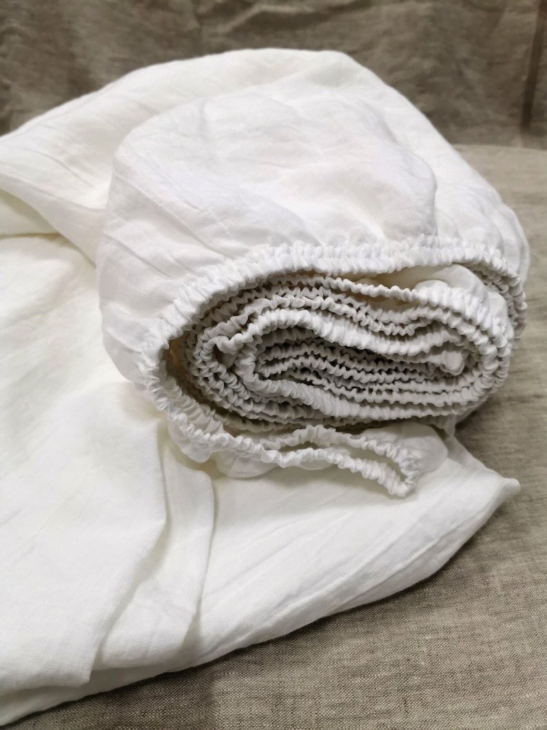 Linen FITTED SHEETS in off-white deep pocket sheets from softened heavier linen Twin Full Queen King Cal King linen bedding image 5