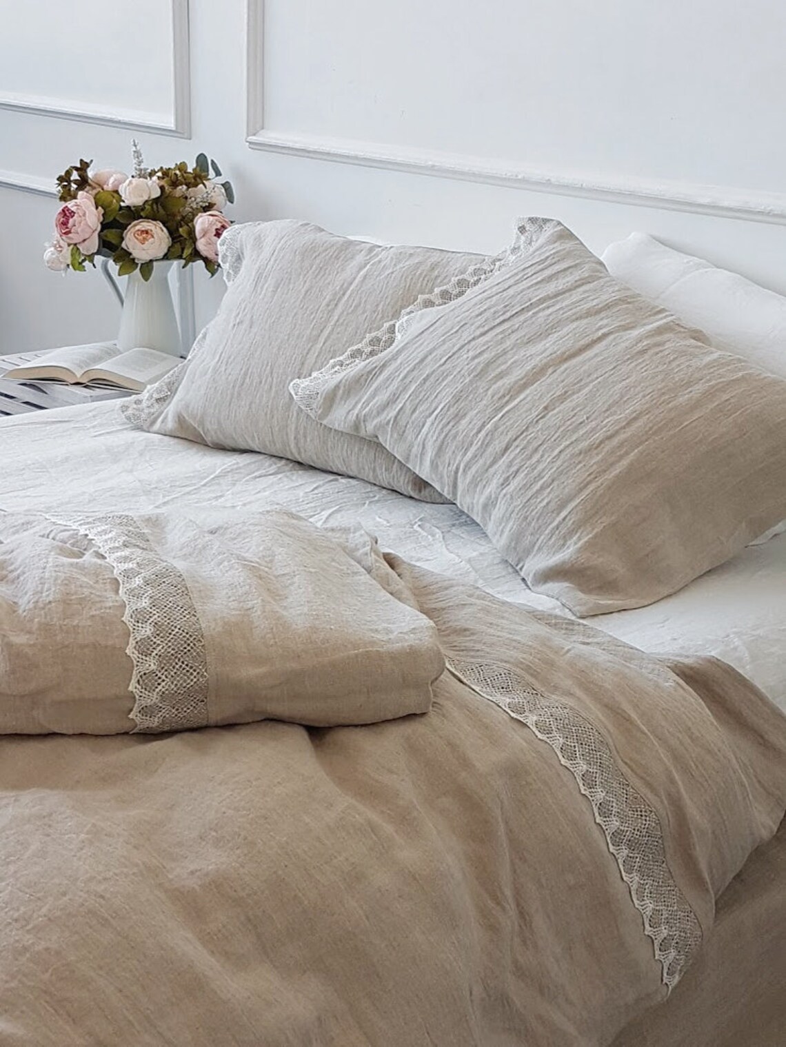 Lace Trimmed Linen Pillowcase Stonewashed Linen Pillow Sham Etsy