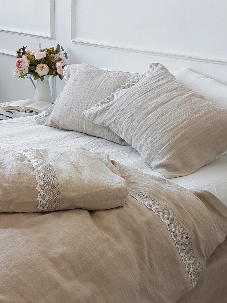 Lace Trimmed Linen Pillowcase Stonewashed Linen Pillow Sham Etsy