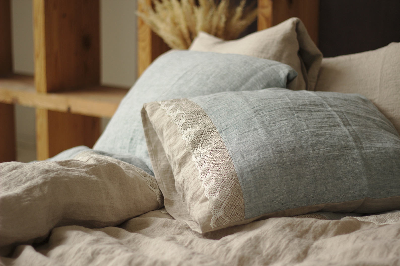 Linen Lace PILLOW COVER From Washed Melange and Natural Flax Etsy UK