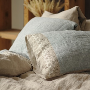 Linen Lace Pillow Cover: Melange & Natural Flax Pillow Sham